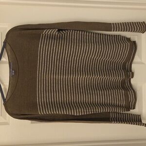 360 Sweater Size M Striped Olive Green Linen Sweater